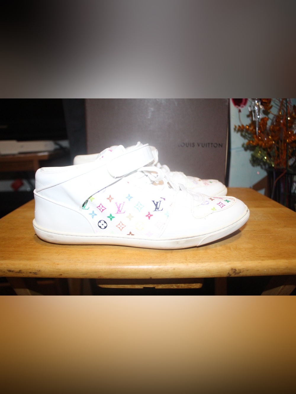 Women’s Louis Vuitton White High-TopSneakers with Multicolor Monogram